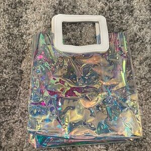 Futuristic Silver and White Tote with Holographic Finish
